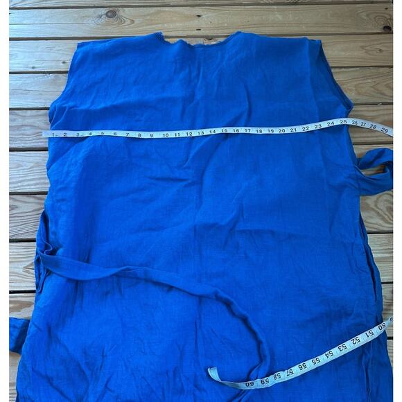 Erin Macleod 100% Linen Oversized Belted Dress Size Large Women’s Blue - Picture 6 of 6